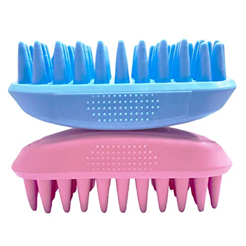 Pet Silicone Shampoo Brush for Long & Short Hair Medium Large Pets Dogs Cats, Anti-skid Rubber Dog Cat Pet Mouse Grooming Shower Bath Brush Massage Comb (Blue (New)) - color: Blue