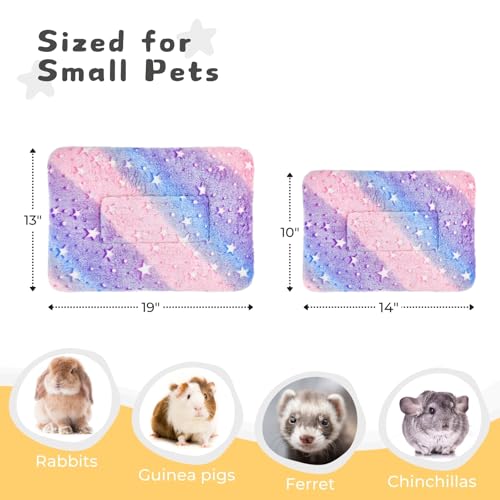 4-Pack Guinea Pig Bed, Fleece Washable Bunny Mat, 14"x10" | Soft Flannel Small Animal Cage Liner, Rabbit Bedding, Cozy Blanket for Hamster, Ferret, Easy to Clean - size: 14x10 Inch