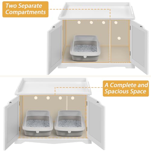 Yaheetech Cat Litter Box Enclosure, Hidden Litter Furniture, Cat Washroom, Pet Crate, Decorative Storage Bench Pet Side Table for Large Cat Kitty, White - color: White, size: 30″ L × 20″ W × 21″ H