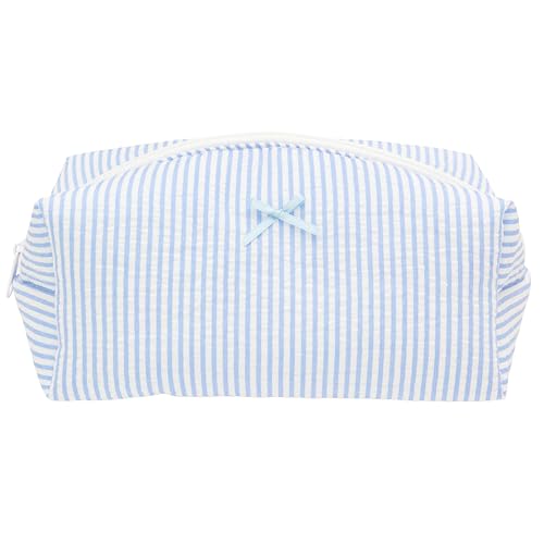 PAZIMIIK Cozy Makeup Bag for Women,Zipper Cosmetic Pouch,Stripe Blue | Soft Cosmetic Organizer for Makeup,Skincare,Toiletries,Daily Beauty Essentials,Purse,On-the-Go,Bridesmaid Gifts - color: Stripe Blue