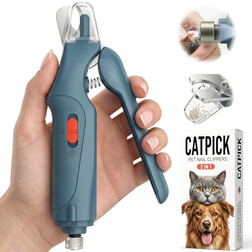 CATPICK 2-in-1 Cat Nail Clippers & Dog Nail Clippers Trimmers for Large Medium Small Dogs Cats Claw Trimmer Quick Sensor and Safety Guard USB Rechargeable with 2 LED Lights Dogs Nail Trimmer - color: Blue