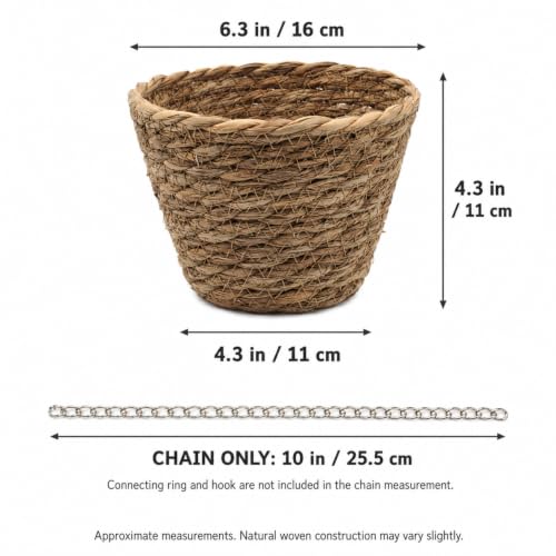 2 Pack Rat Hammock for Cage, Natural Grass Woven Hanging Basket Beds with Adjustable Chains, Pet Rat Cage Accessories for Resting, Perching and Enrichment, 6.3 in
