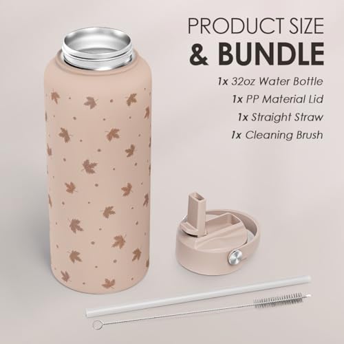 Maple Leaf Water Bottle 32oz Stainless Steel with Lid & Straw, Fall Insulated Bottles Gift for Women Girls, Autumn Gifts - color: Fall