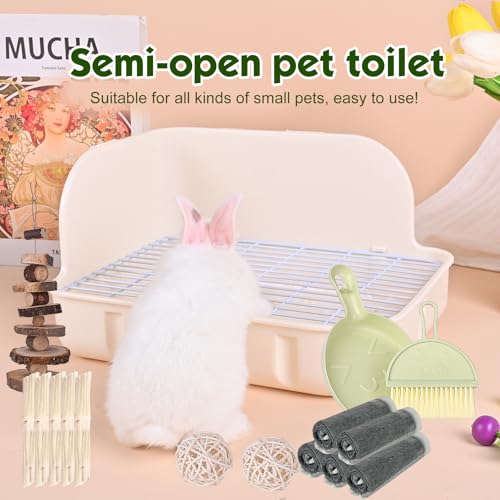 RUBYHOME Rabbit Litter Box Toilet, Plastic Square Cage Box Potty Trainer Corner Litter Bedding Box Pet Pan for Small Animals, Rabbits, Guinea Pigs, Chinchilla, Ferret, Galesaur, 11.4 Inches (White) - color: White