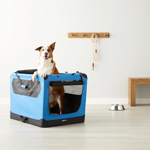 Amazon Basics Folding Portable Soft Pet Dog Crate Carrier Kennel, 36 x 24 x 24 inches, Blue - color: BLUE, size: 36.0"L x 23.4"W x 24.0"H