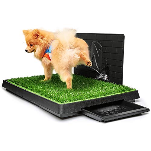 Hompet Dog Grass Pad with Tray Large, Puppy Turf Potty Reusable Training Pads with Pee Baffle, Artificial Grass Patch for Indoor and Outdoor Use, Ideal for Small and Medium Dogs (30"×20") - size: 30" x 20" x 2.5"