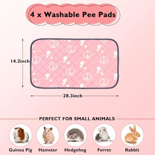 4 Pack Guinea Pig Bedding - Washable Guinea Pig Liners for C&C 2x1 Cage, Waterproof Reusable & Anti Slip Pee Pads Super Absorbent Mats for Small Animal Rabbit Hamster Rat (Pink, 28 x 14 Inch) - color: Pink, size: 28" x 14" (4 Pack)