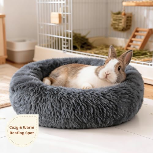 Rabbit Bed, Long Plush Donut Shaped Washable Bunny Hideout Soft Pet Bedding Mat for Guinea Pig, Kitten, Chihuahua & Small Pets for Snuggling Resting - Gray - color: Gray