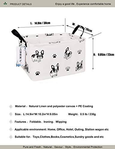 Rectangular Fabric Storage Bin, Foldable Bulldog print Basket | Damp-proof canvas with reinforced stitched handles.Great for clothes,books & sundries in closets,playrooms,laundry rooms. - color: Bulldog