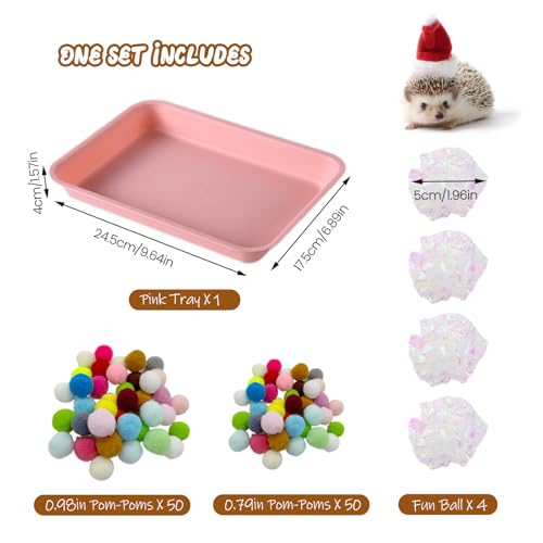 Hedgehog Dig Box Tray Set, Hedgehog Enrichment Toy for Cage Accessories, Fun Foraging & Digging Hedgehogs Toy for Hamster Guinea Pig Ferret (Pink)