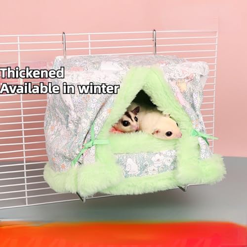 Rat Hammock for Cage Chew Proof Rat Toys Warm Bed, Small Animal Hanging Stainless Steel Basket Ferret Cage Accessories and Habitats Removable Nest Mat for Hamster, Sugar Glider, Hedgehog (Green) - color: Green