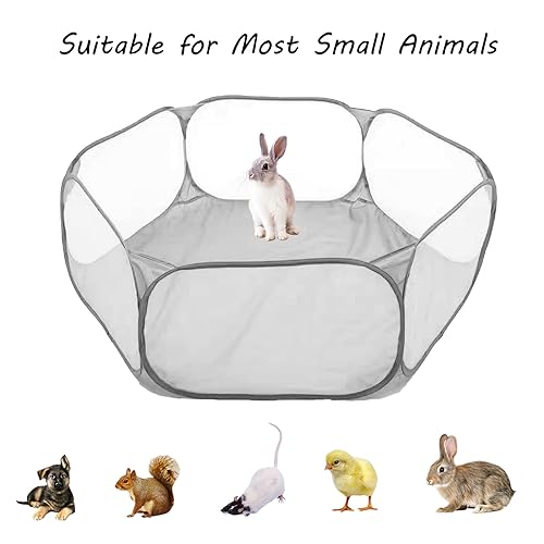 Small Animals Playpen, Portable Pop-up Open Interactive Pet Tent, Indoor Outdoor Fence for Rabbits, Guinea Pig, Hamster, Chinchillas, Kittens, Puppies - color: Grey