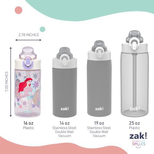 Zak Designs Disney Princess Sage 16oz Leak-Proof Straw Kids Water Bottle | BPA Free, Durable Plastic, Cupholder Friendly, Dishwasher Safe, Easy to Clean, Lid Lock, Handle, For School, Home, Travel - color: Princess (Ariel, Moana, Rapunzel), size: 16 Ounce