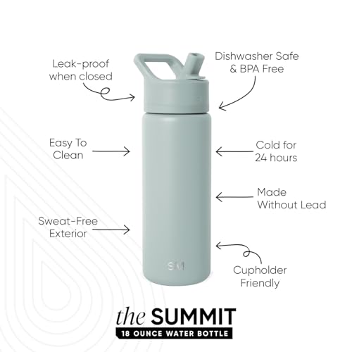 Simple Modern Insulated Water Bottle with Straw | 18oz | Green | Summit Stainless Steel Water Bottles, Metal Cup | Leak Proof for School, Gym, Travel, Sports | Sea Glass Sage - color: -Sea Glass Sage, style: 18oz