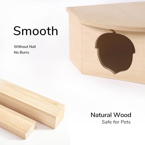 Natural Wooden Hamster House Hideout Small Animals Habitat Exploring Toys for Dwarf & Syrian Hamster, Gerbils, Mice, Rats, Hedgehog, Lemmings (Chestnut Shape Hole)