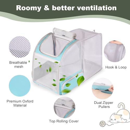 Backpack to Carry Cat and Small Puppy up to 16 Pounds, Breathable Pet Carrier to Transport Kitten Rabbit to Vet Visit Bag, Airline Approved Collapsible Expandable Black - color: Green