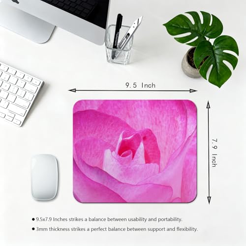Vibrant Pink Rose Close-Up Mouse Pad, Floral Macro Art Print Desk Mat | 9.5"x 7.9", Romantic Nature Flower Petals, Nature Valley Scenery, Cute Smooth & Anti-Slip Mousepad - color: Colorful Design Wknoon-Art 35