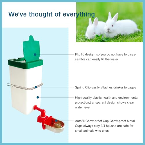 Bonchoice1000ml No Drip Rabbit Water Bottle, Leak Proof Small Animal Water Bottle, Large Capacity No Drip Water Dispenser for Bunny Rabbit/Ferret/Hamster/Guinea Pig