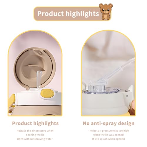 Water Bottle with Straw 37oz Kawaii Water Bottles with Adjustable Strap for Women,Teen Girl School Office Gifts,Cute Animal Theme Water Bottles - Brown Big Bear - color: Brown Big Bear