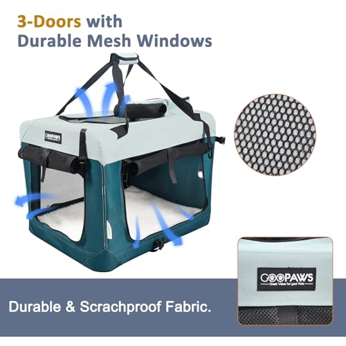 JESPET Soft Dog Crates Kennel for Pets, 3 Door Soft Sided Folding Travel Pet Carrier with Straps and Fleece Mat for Dogs, Cats (8-Teal Blue, Small(24" L x 16.5" W x 16.5" H)) - color: 8-Teal Blue