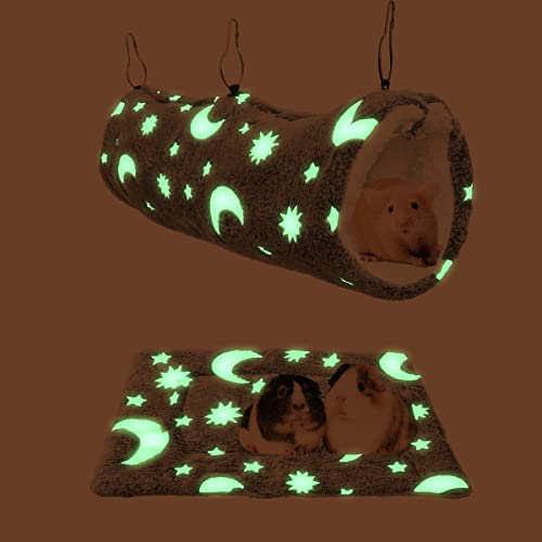 Luminous Noctilucent Glow Guinea Pig Rat Hammock Tunnel, Ferret Hanging Bunk Bed, Rat Ferret Guinea Pig Hideout and Soft Bed for Small Animals (4.Moon Tunnel and Mat) - color: 4.Moon Tunnel Hammock and Mat