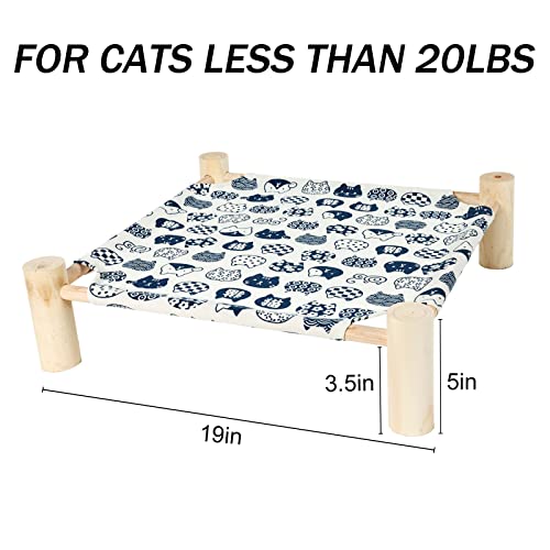 Patas Lague Cat Hammock Bed Small Eleveted Dog Bed 19x19 in White Cat | Brethable Wooden Pet Bed, Cooling Rabbit Cot, Outdoor Cat Furniture For Summer - color: White Cat