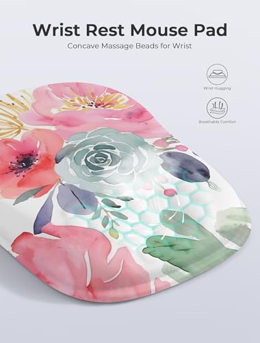 Watercolor Floral Ergonomic Mouse Pad for Carpal Tunnel Pain Relief, 65% Usable Mouse Area, Memory Foam Concave Wrist Rest for Office, PC, Gaming - color: 04 Watercolor Flower