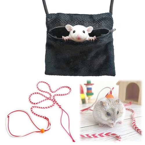 Sugar Glider Pouch and Hamster Leash Small Animal Carrier with Adjustable Straps and Cozy Soft Fabric for Small Pets Travel and Outdoor Use(Random Color for Hamster Leash)