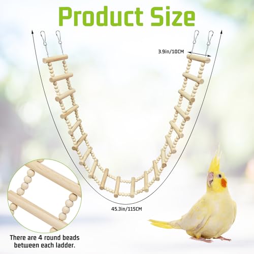 BNOSDM Long Bird Ladder Bridge 45.3 in Wooden Parakeet Climbing & Swing Toys Bird Cage Accessories for Budgies, Cockatiels, Conures, Lovebirds, Canaries (20-Steps) - size: 20-Steps-45in