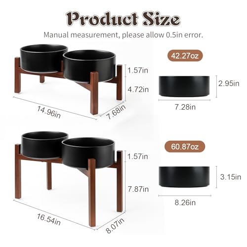 SPUNKYJUNKY Raised Ceramic Dog Bowls Set with Non-Slip Acacia Wood Stand for Large Sized Dog(60.87 OZ, Black) - color: Black, size: 60.87 Oz