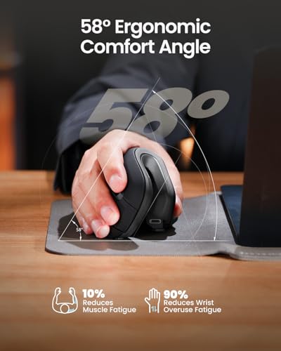 ProtoArc EM11 NL Wireless Ergonomic Vertical Mouse, Rechargeable, Gray | 58° vertical design supports a natural wrist posture, connect 3 devices via Bluetooth/2.4G USB-A, 500mAh USB-C rechargeable. - color: Gray