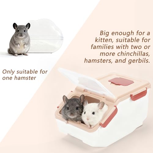 Chinchilla Dust Bath Container Kit, Extra Large Plastic Bath House | Chinchilla Dust Bath House, Sand Bath Use, Clear Lid for Viewing, XL Tub Helps Reduce Spills, Easy-Clean Plastic, Small Pets - color: Pink