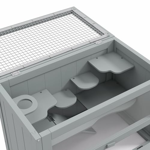 PawHut 2-Level Hamster Cage, Mouse Cage for Chinchillas, Gray | Mice and Rat House, Small Animal Habitat, Front Door, Shelf, Ladder, Openable Top - color: Gray