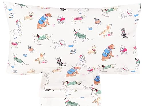 Scientific Sleep Puppy Dog 100% Cotton 4 Pcs Full Bed Sheet Set Kids Toddler Teen, Flat Sheet & Fitted Sheet & Pillowcase Girls Boys Bedding Set (Full, Dogs) - color: Dogs, size: Full