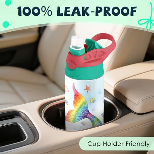Mermaid 12 oz Water Bottle with Straw – Kids Stainless Steel Vacuum Insulated Cup, Leakproof Pop-Up Spout, Reusable Travel Mug for Boys and Girls Outdoor Sports - color: Mermaid1