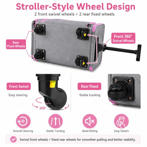 Airline Pet Carrier with Wheels, 18x11x11 for Cats & Toy Dogs | Soft-sided nylon under-seat bag, removable wheels, expandable mesh, cats & toy-breed dogs, measure pet before buying - color: Pink