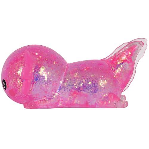3.94 in Pink Glitter Crawling Axolotl Squishy Slow Rising | Soft TPR, Floating Glitter, squeeze toy, busy hands, stress relief, focus support, home, class, travel, kids and adults - color: Pink