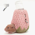 Adjustable No-Drip Pink Strawberry Ceramic Hamster Water Bottle | 80ML,2-in-1 Drinking Station and Stable Hideout for Glass Tanks with No-Drip 2 Caps,Fits Hamsters, Gerbils & Small Pets