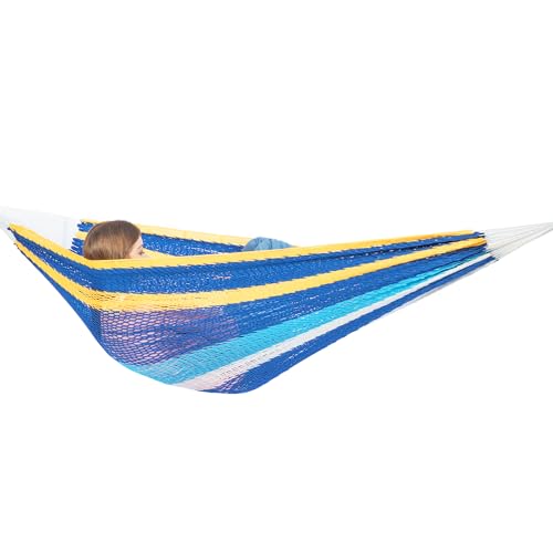 Handwoven Rope Mayan Hammock for Outside, 600 lbs Capacity | 2 Person, Portable Carrying Bag, Easy-Used Tree Straps, Carabiners, Soft Fabric, Patio (Caribbean Sea, X-Large) - color: Caribbean Sea, size: X-Large