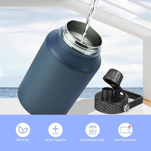 BJPKPK 50oz Stainless Steel Insulated Water Bottle, Vacuum Water Bottle with Straw, Leak Proof, Hot & Cold Insulation, 3 Lids & Paracord Handle, Gray | with Straw Lid, 3 Lids & Paracord Handle, Keep Cold & Hot, BPA-Free Leak-Proof Water Jug for Gym Sports