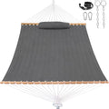 Lazy Daze 12 FT Sunbrella Quilted Hammock, Non-Fading Double Hammock | 2 Person Hammock with Pillow, Straps, Carabiners , All Weather Fade Resistant for Outside, Cast Slate - color: Cast Slate