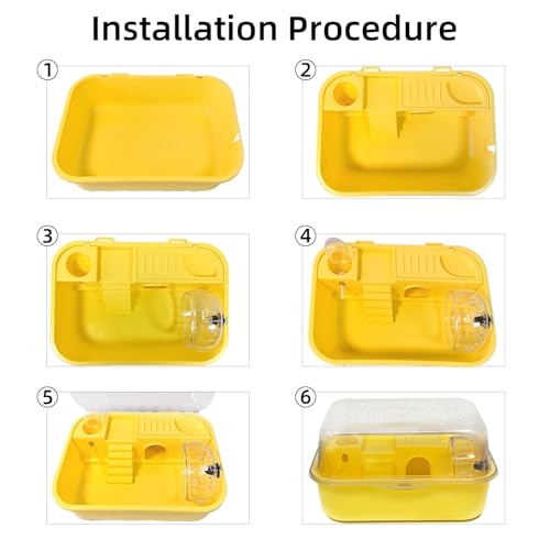 Hamiledyi Dwarf Hamster Cage Clear Plastic Small Hamster Cage Portable Carrier with Water Bottle Exercise Wheel Bathtub Box Set Toy for Dwarf Baby Hamster (Yellow) - color: Yellow
