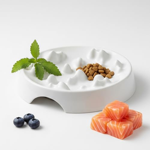 CatGuru Whisker-Friendly Slow Feeder Cat Bowl for Healthy Digestion | Perfect for kittens, adult, and senior cats. Encourages calm, healthy eating habits at every age. - color: Marshmallow, size: Slow Feeder