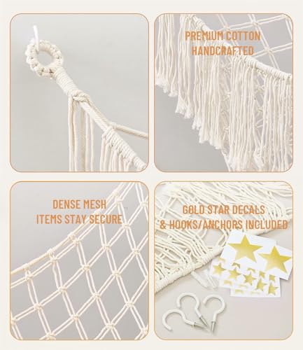 Lare Stuffed Animal Storage Hammock Corner Net - 45" W x 45" H(Cream White) | Cotton Boho Plushie Net - Room Christmas Decor for Teen Girls, Nursery Bedroom Playroom Dorm Decor (Patent Protected) - color: Cream White
