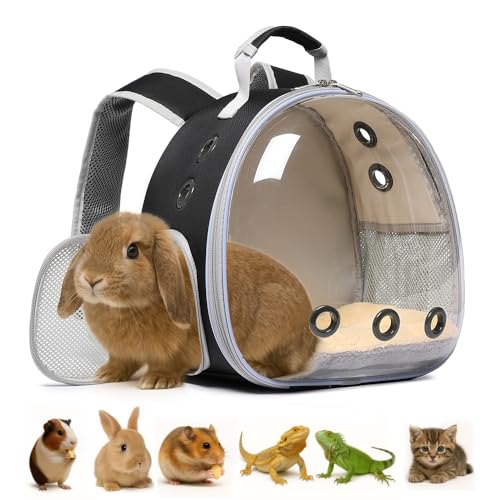 Bunny Carrier, Guinea Pig Carrier,Small Animal Carrier Backpack for Rabbit,Bearded Dragon, Lizard,Hamster,Kitten. Breathable Pet Travel Cage Bag Perfect for Vet Visits & Outdoor Adventures (Black) - color: black