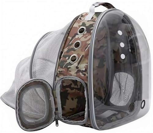 Expandable Cat Carrier Backpack with Bubble Window, Camo | Breathable mesh, anti-collapse frame, side door, safety leash and escape-resistant zippers for vet visits and outdoor travel. - color: Camo