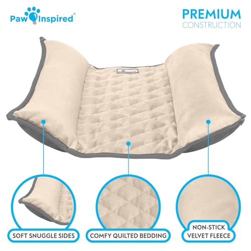 Paw Inspired Snuggle Bunny Bolster Bed, Gray/Beige, 17x17 Inch | Reversible Flop Mat, Ultra-Soft Fleece Bedding with Padded Sides for Rabbits, Cats, Dogs, Small Pets and Animals - color: Gray/Tan