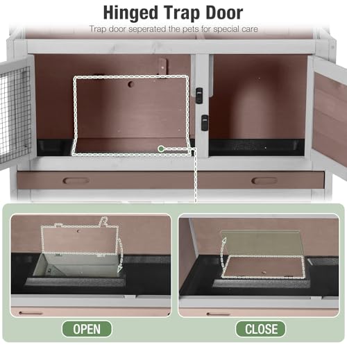 Rabbit Hutch Indoor or Outdoor, Wooden Rabbit Cage with Two Removable Trays, 2-Story Bunny Cage with Wheels, 36’’ Guinea Pig Cage (Brown) - color: Brown, size: 36.0"L x 17.7"W x 36.4"H