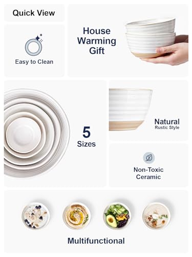 LE TAUCI Cereal Bowls Set of 4, Ceramic Soup Bowl 28 oz, Stoneware Kitchen Bowl for Pho, Chip, Fruit, Salad, Noodle, Ramen, Dishwasher Oven Microwave Safe - 6 Inch, Arctic white - size: 6 inch