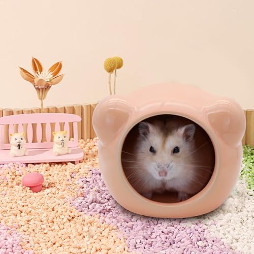 Ceramic Hamster House, Cute Animal Shaped Hamster Cave, Summer Cool Small Animal Hideout Habitat Decor for Dwarf Hamsters (Orange) - color: Orange